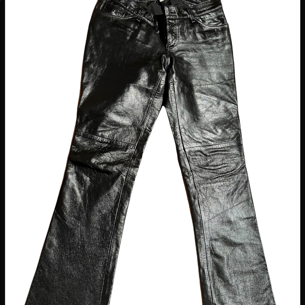Gap 100% leather jeans . Black. Gently used- Size 6 boot cut